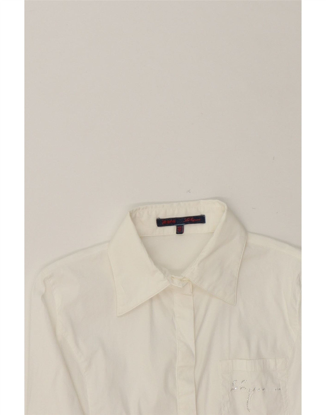 LES COPAINS Womens Graphic Shirt IT 42 Medium White Cotton Vintage Les Copains and Second-Hand Les Copains from Messina Hembry 