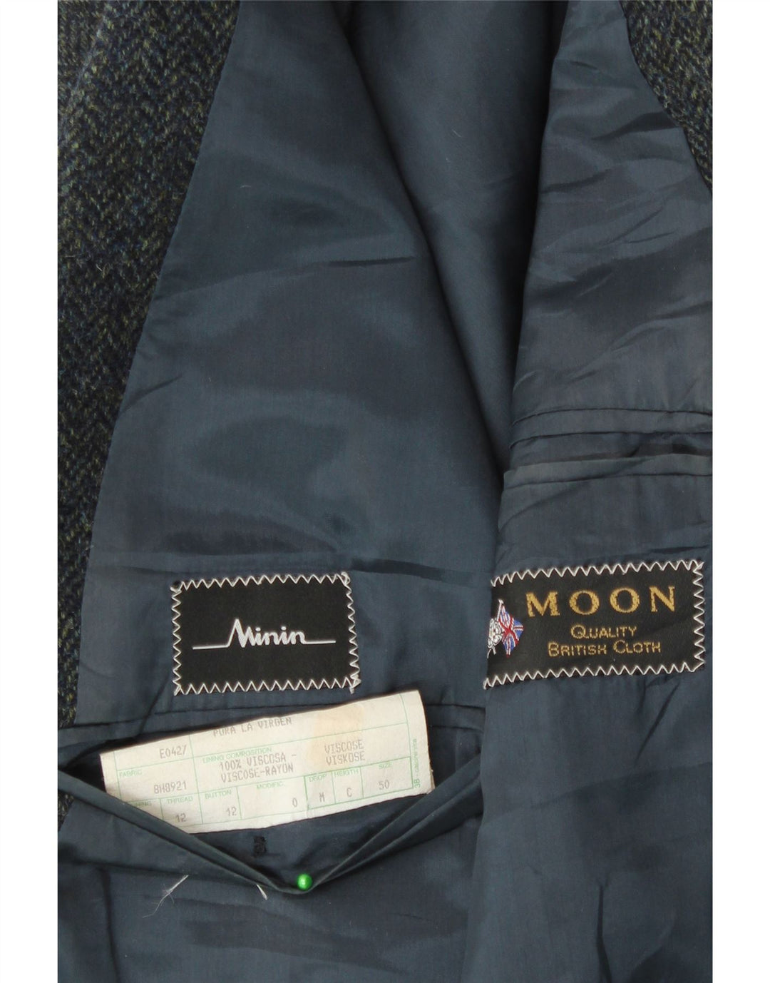 VINTAGE Herren-Blazer mit 3 Knöpfen, IT 50, großes marineblaues Fischgrätenmuster