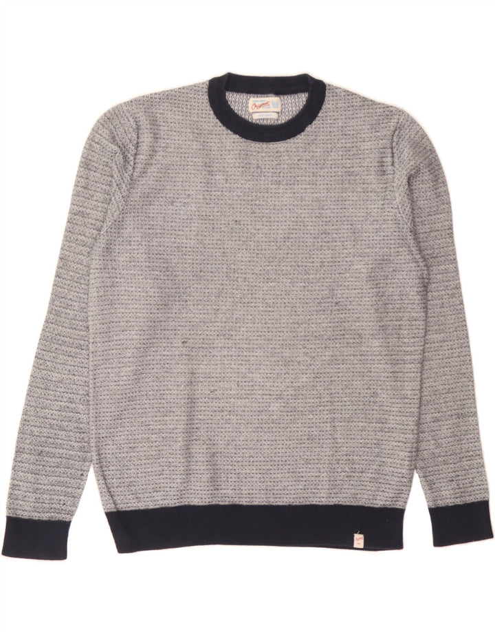 JACK & JONES Mens Crew Neck Jumper Sweater Large Grey Striped Cotton Vintage Jack & Jones and Second-Hand Jack & Jones from Messina Hembry 