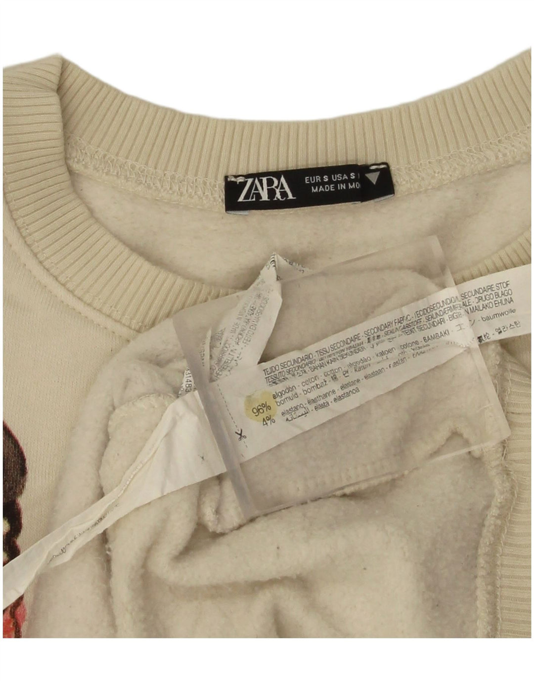 Zara Damen-Sweatshirt mit Grafik, übergroß, Gr. 10, Größe S, gebrochenes Weiß