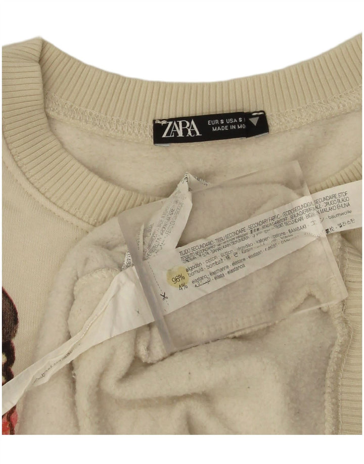 Zara Damen-Sweatshirt mit Grafik, übergroß, Gr. 10, Größe S, gebrochenes Weiß