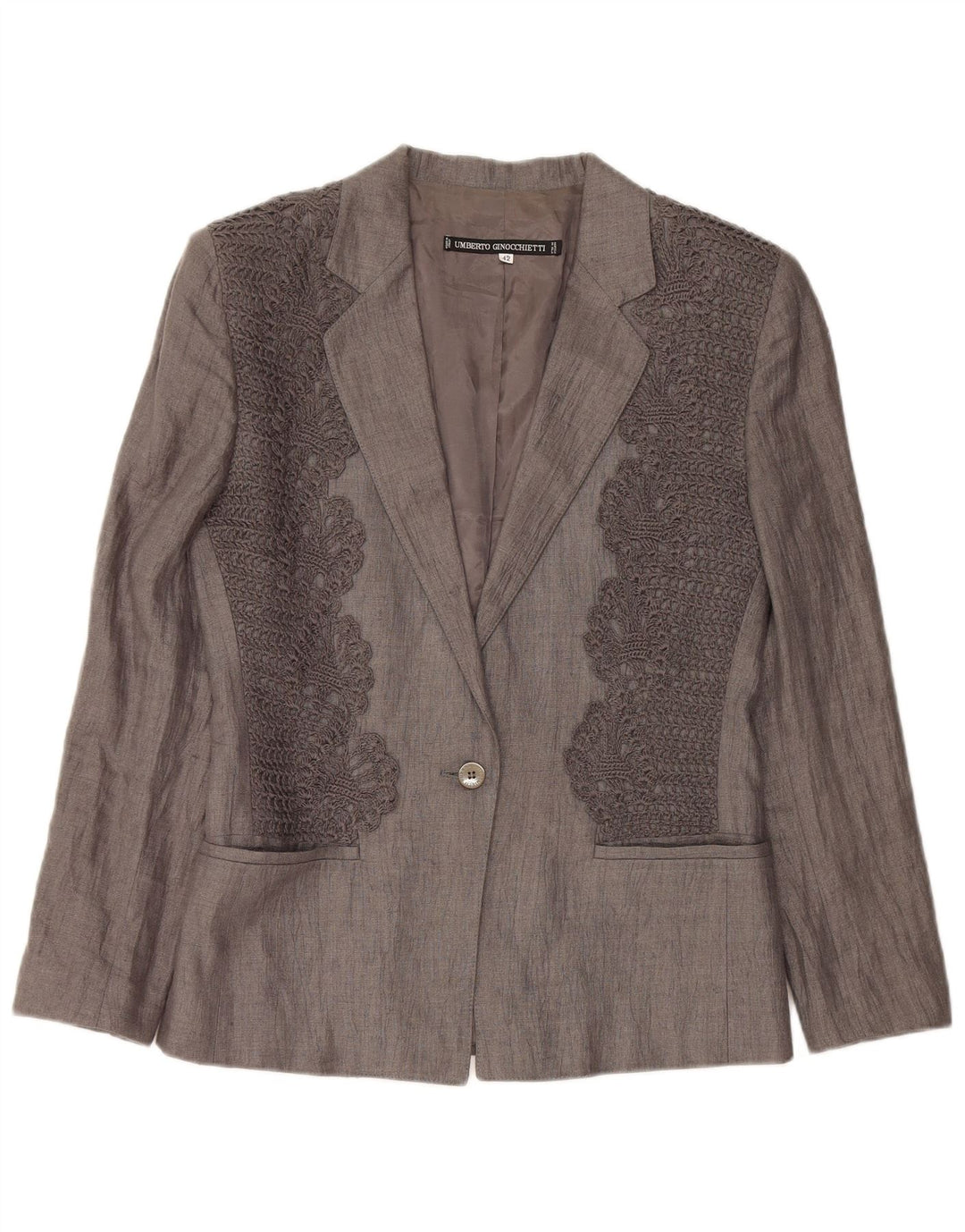 UMBERTO GINOCCHIETTI Damen 1-Knopf-Blazerjacke IT 42 Mittelgraues Leinen