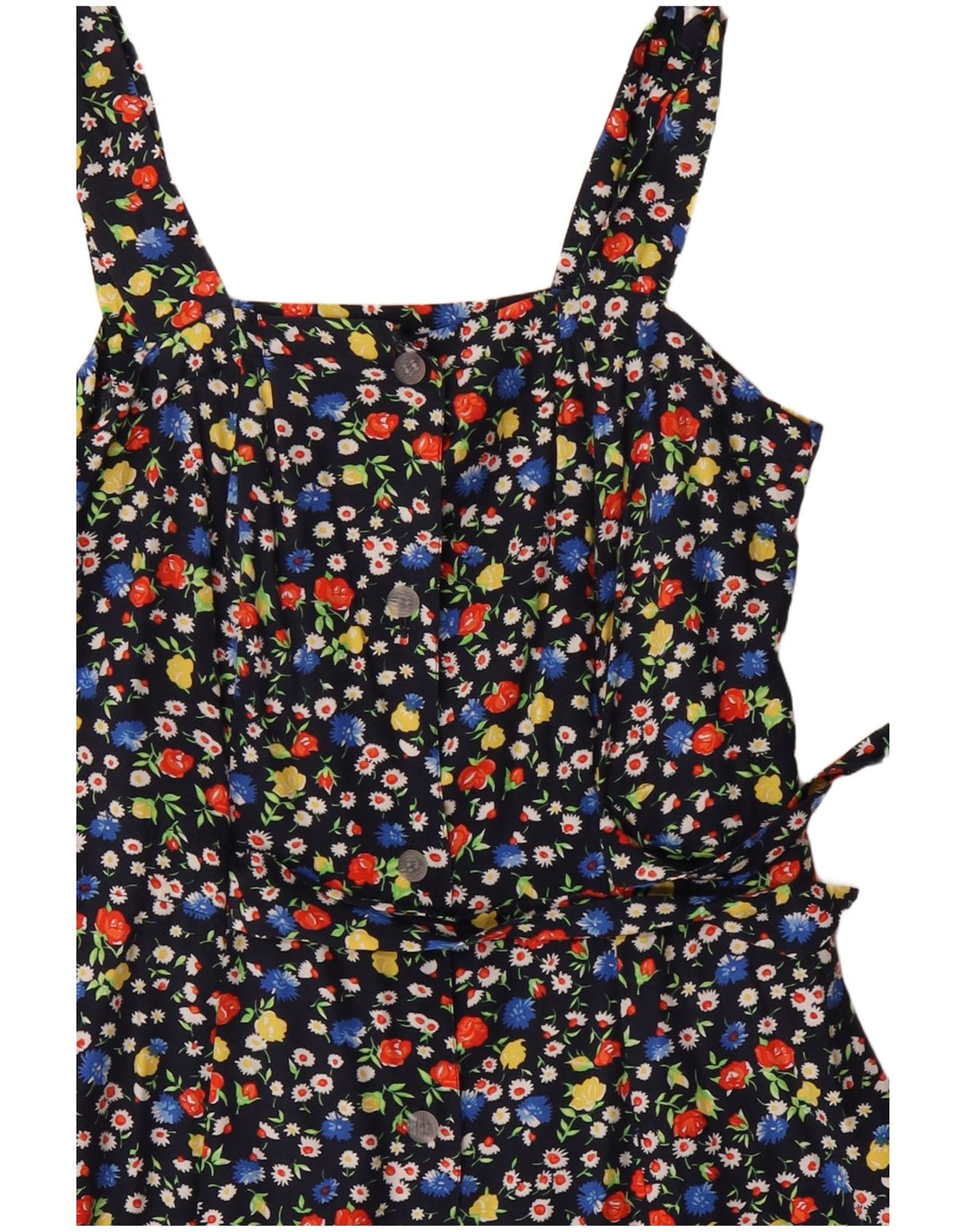 Vintage Damen Sonnenkleid UK 12 Medium Marineblau Blumen