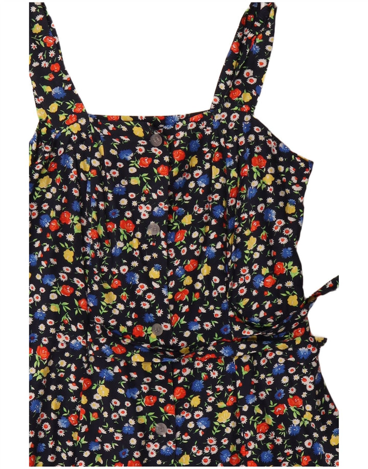 Vintage Damen Sonnenkleid UK 12 Medium Marineblau Blumen