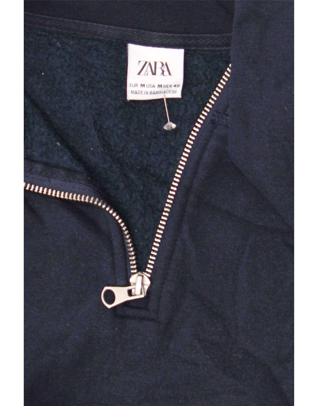 Zara Herren-Sweatshirt mit Reißverschluss am Hals, mittleres marineblaues Polyester