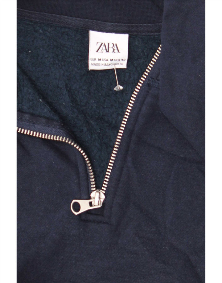 Zara Herren-Sweatshirt mit Reißverschluss am Hals, mittleres marineblaues Polyester