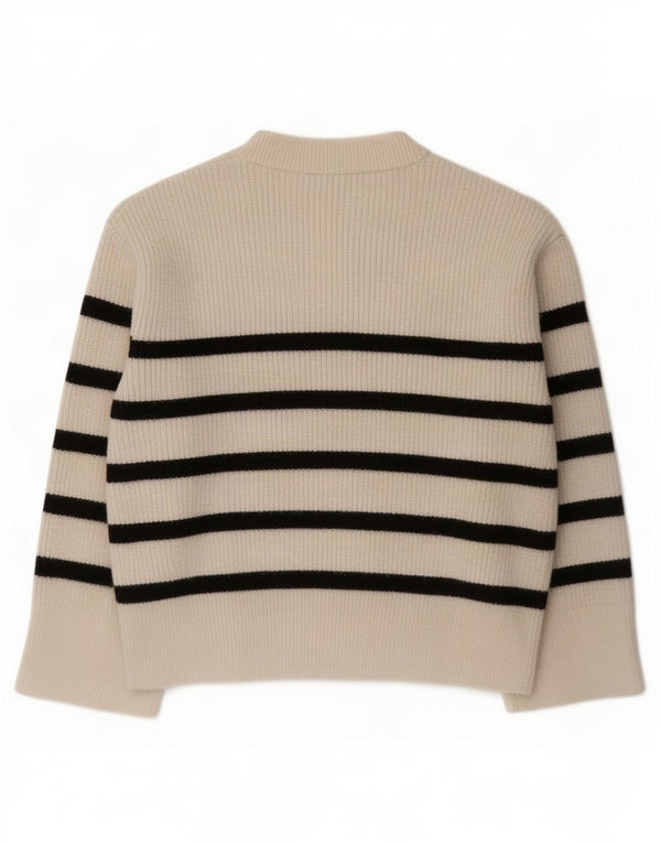 Zara Damen-Pullover mit Rundhalsausschnitt, Gr. 10, Größe S, gebrochenes Weiß, gestreift
