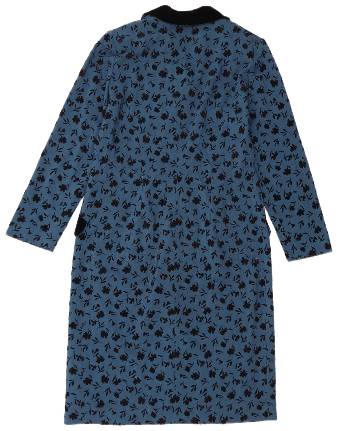Vintage Damen Langarm-Etuikleid UK 14 Mittelblau geblümt
