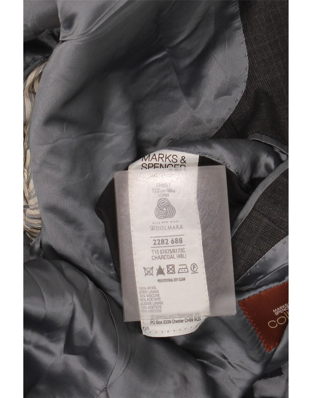 Marks & Spencer Herren-Blazer, lang, mit 3 Knöpfen, UK 48, 2XL, grau kariert