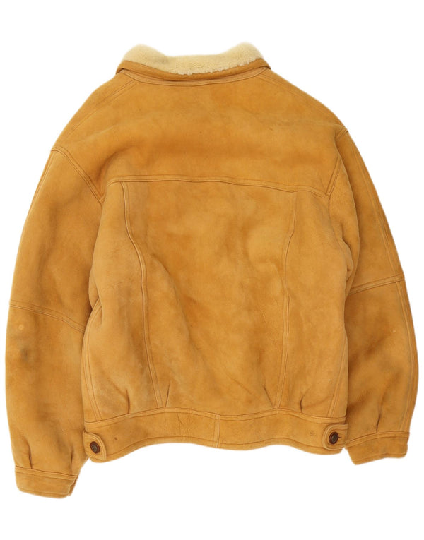 Vintage Herren Shearling Jacke IT 54 2XL Braunes Leder