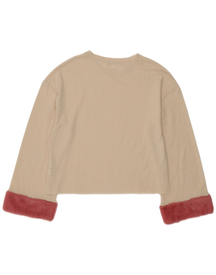 Zara Damen Übergroßes Top Langarm UK 10 Small Beige Farbblock