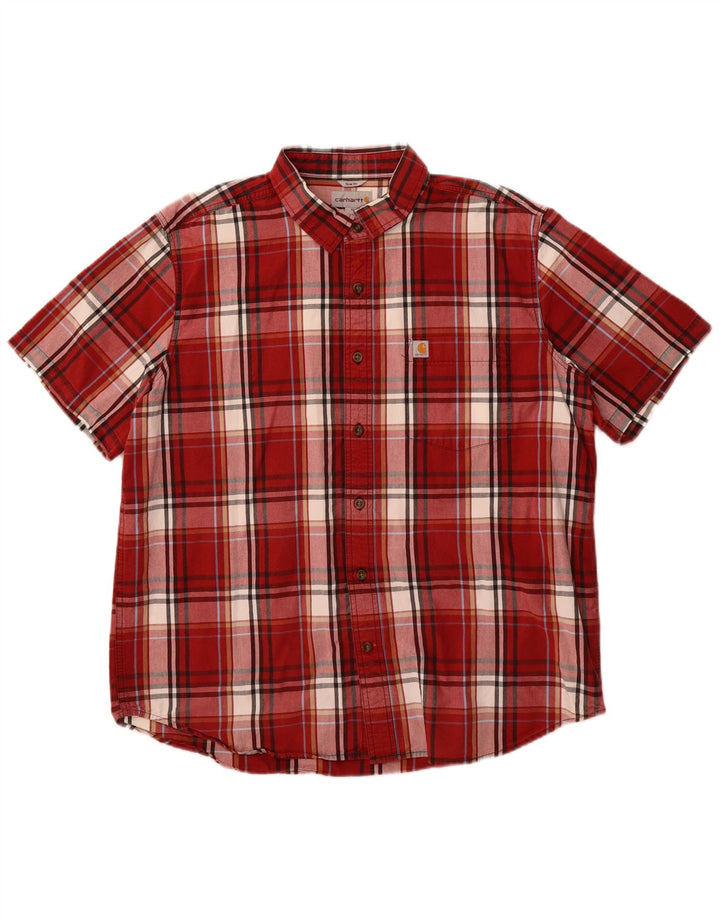 Carhartt Herren Kurzarm-Slim-Fit-Hemd XL aus rot karierter Baumwolle