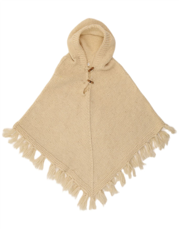 Vintage Damen Poncho-Pullover mit Kapuze, Einheitsgröße, aus weißer Wolle