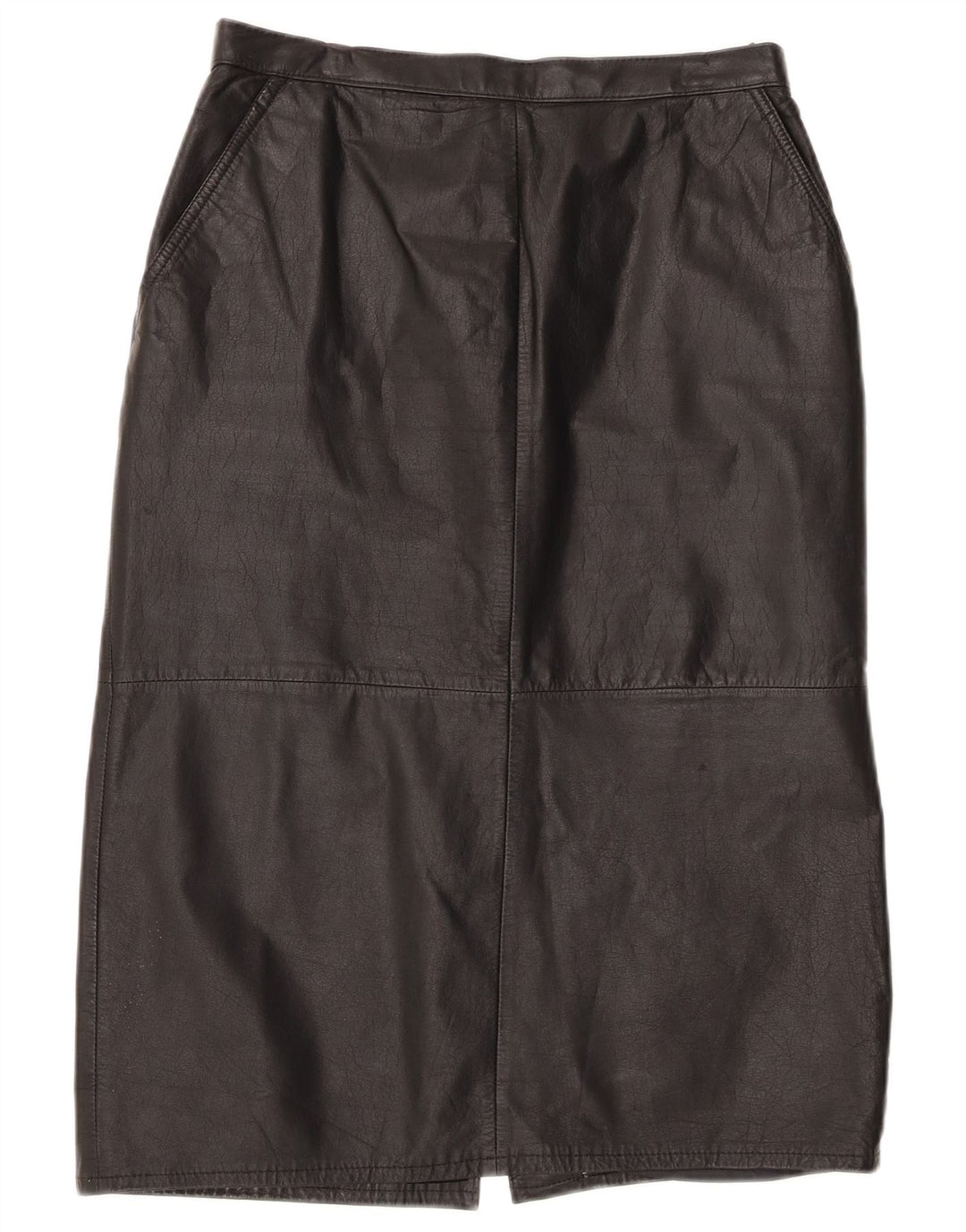 Vintage Damen High Waist Lederrock UK 16 Large W30 Schwarz