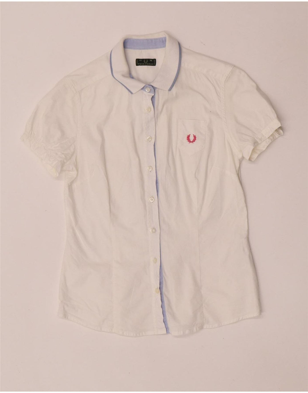 Fred Perry Damen Kurzarm-Hemd mit regulärer Passform, UK 12, mittelweiße Baumwolle