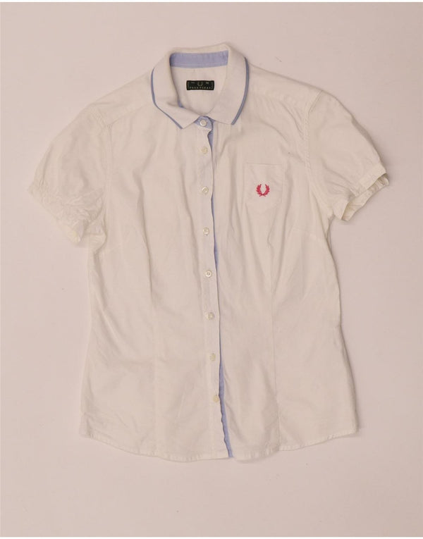 Fred Perry Damen Kurzarm-Hemd mit regulärer Passform, UK 12, mittelweiße Baumwolle
