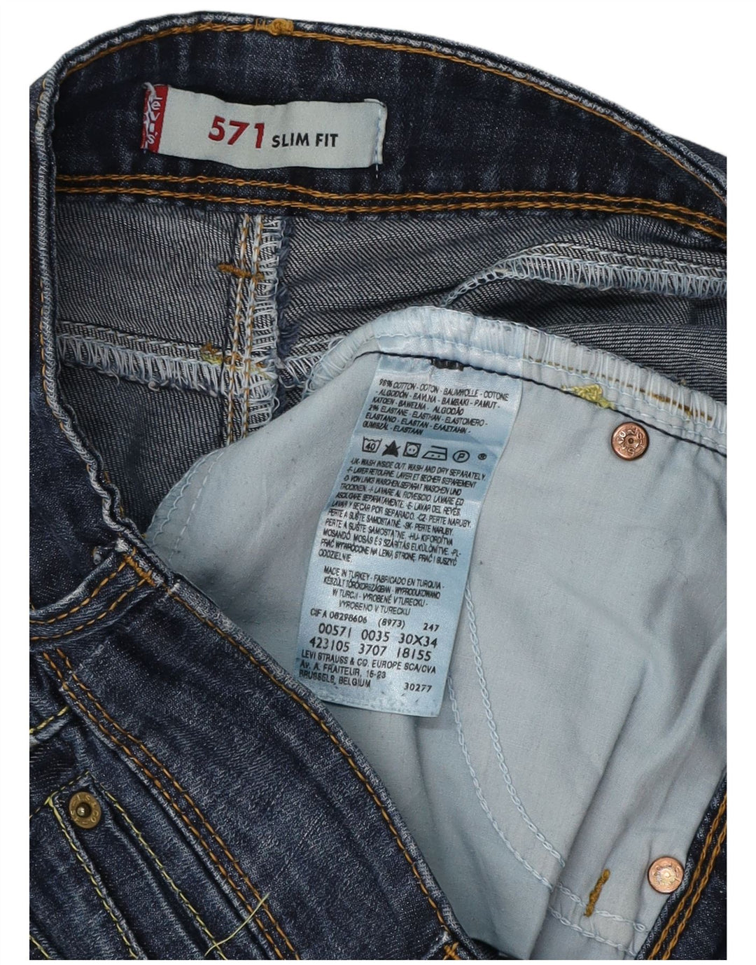 LEVI'S Damen 571 Slim Jeans W30 L34 Marineblaue Baumwolle