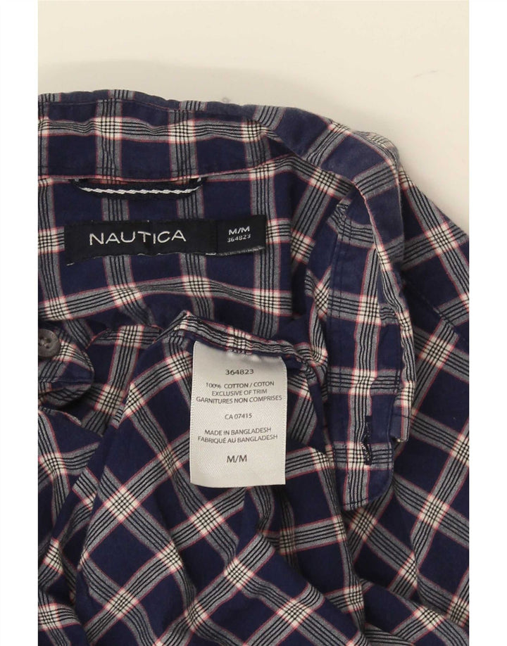 Nautica Herren-Hemd, kurzärmelig, reguläre Passform, mittelblau, kariert, Baumwolle