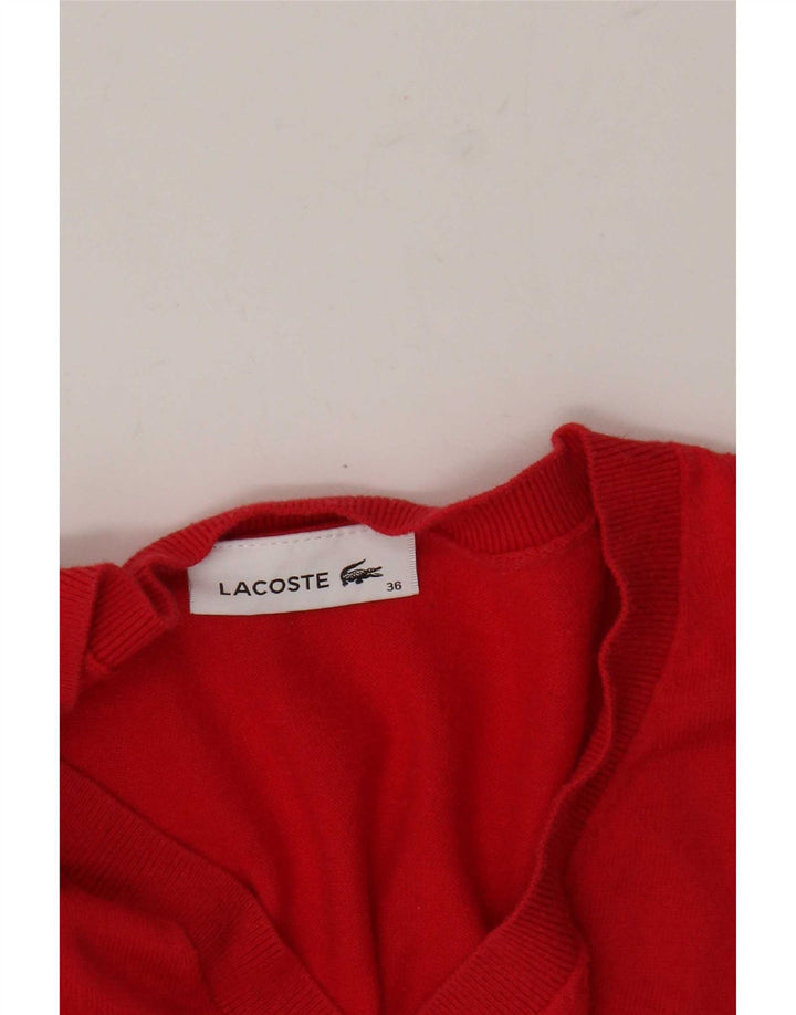 Lacoste Damen-Pullover mit V-Ausschnitt, Größe 36, klein, Rot