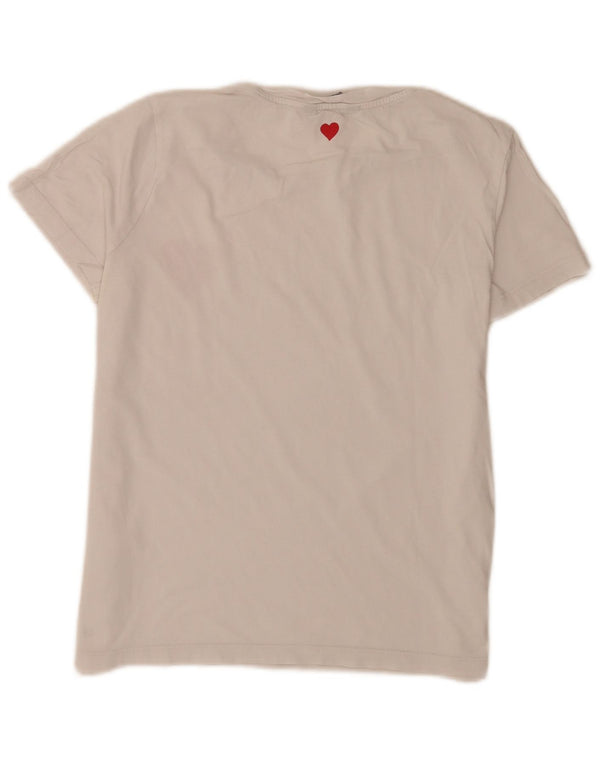 Tommy Hilfiger Damen-T-Shirt mit Grafik, UK 8, Größe S, weiße Baumwolle