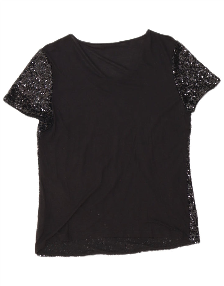 Oasis Damen-Paillettenblusenoberteil UK 12 Mittelschwarze Viskose