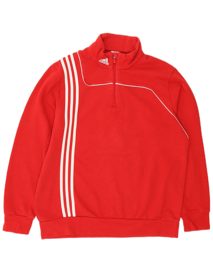 Adidas Herren-Sweatshirt mit Reißverschluss am Hals, groß, aus roter Baumwolle