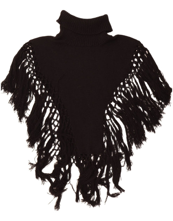 Vintage Damen Poncho-Pullover mit Rollkragen, Einheitsgröße, Schwarz