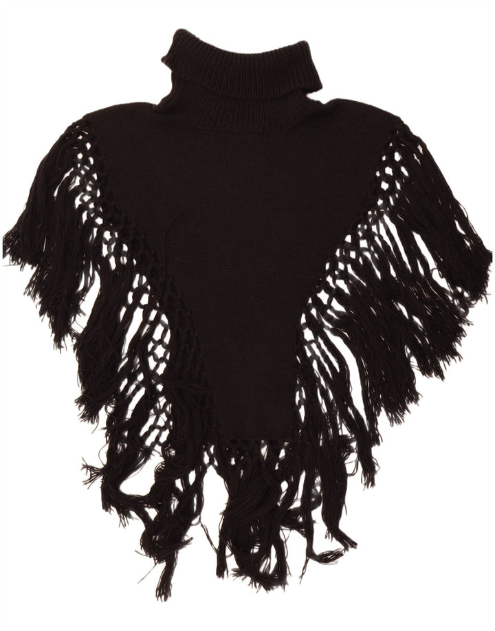 Vintage Damen Poncho-Pullover mit Rollkragen, Einheitsgröße, Schwarz