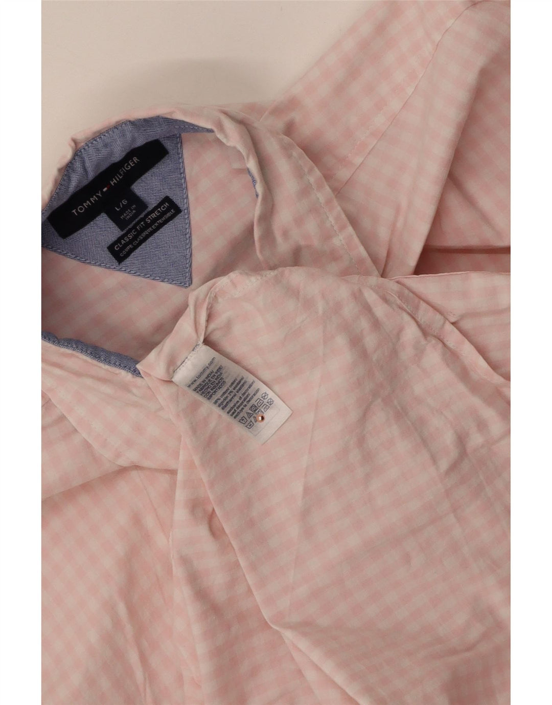 TOMMY HILFIGER Mens Classic Fit Shirt Large Pink Gingham Cotton