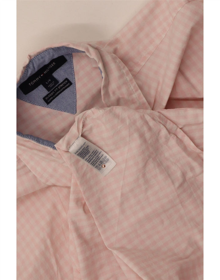 TOMMY HILFIGER Mens Classic Fit Shirt Large Pink Gingham Cotton