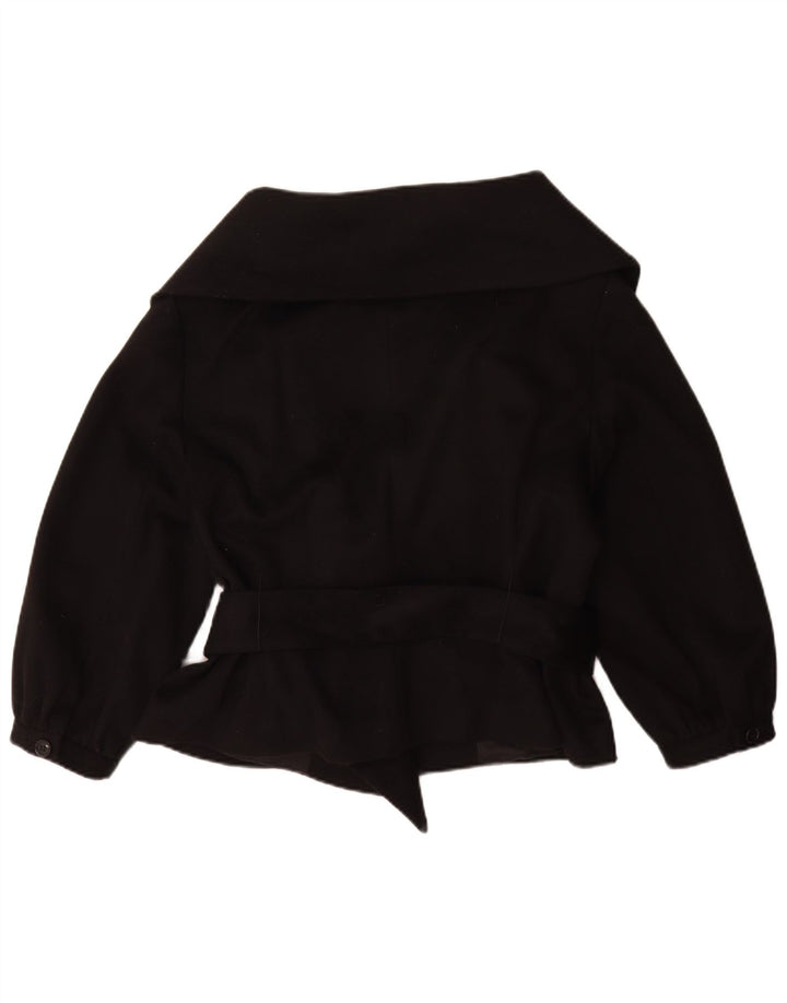 Zara Damen-Jacke mit 3/4-Ärmeln, zweireihig, UK-Gr. 16, Größe L, schwarze Wolle