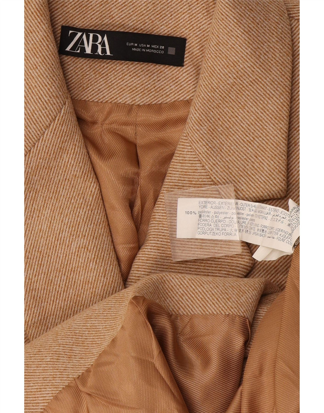 Zweireihiger Damenmantel von Zara, UK 14, mittelbeigefarbenes Polyester