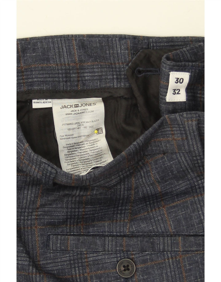 JACK & JONES Mens Slim Chino Trousers W30 L32 Navy Blue Check Polyester Vintage Jack & Jones and Second-Hand Jack & Jones from Messina Hembry 