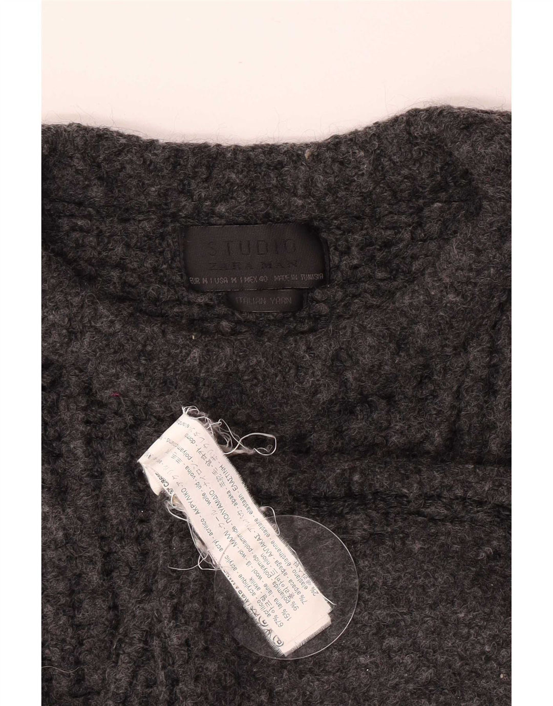 Zara Herren-Pullover mit U-Boot-Ausschnitt, mittelgraues Acryl