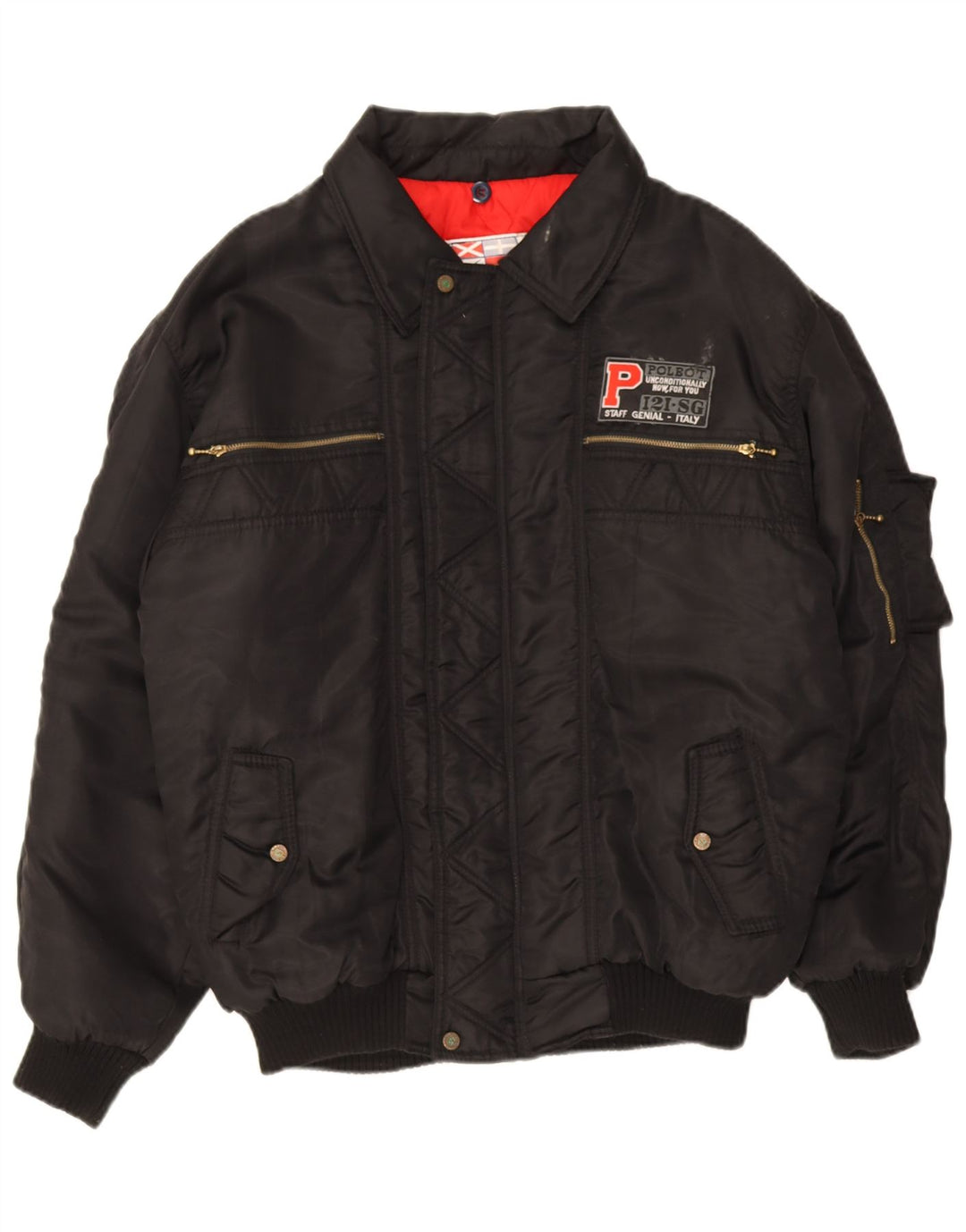 Polbot Herren gepolsterte Bomberjacke UK 42 XL Schwarz Polyamid