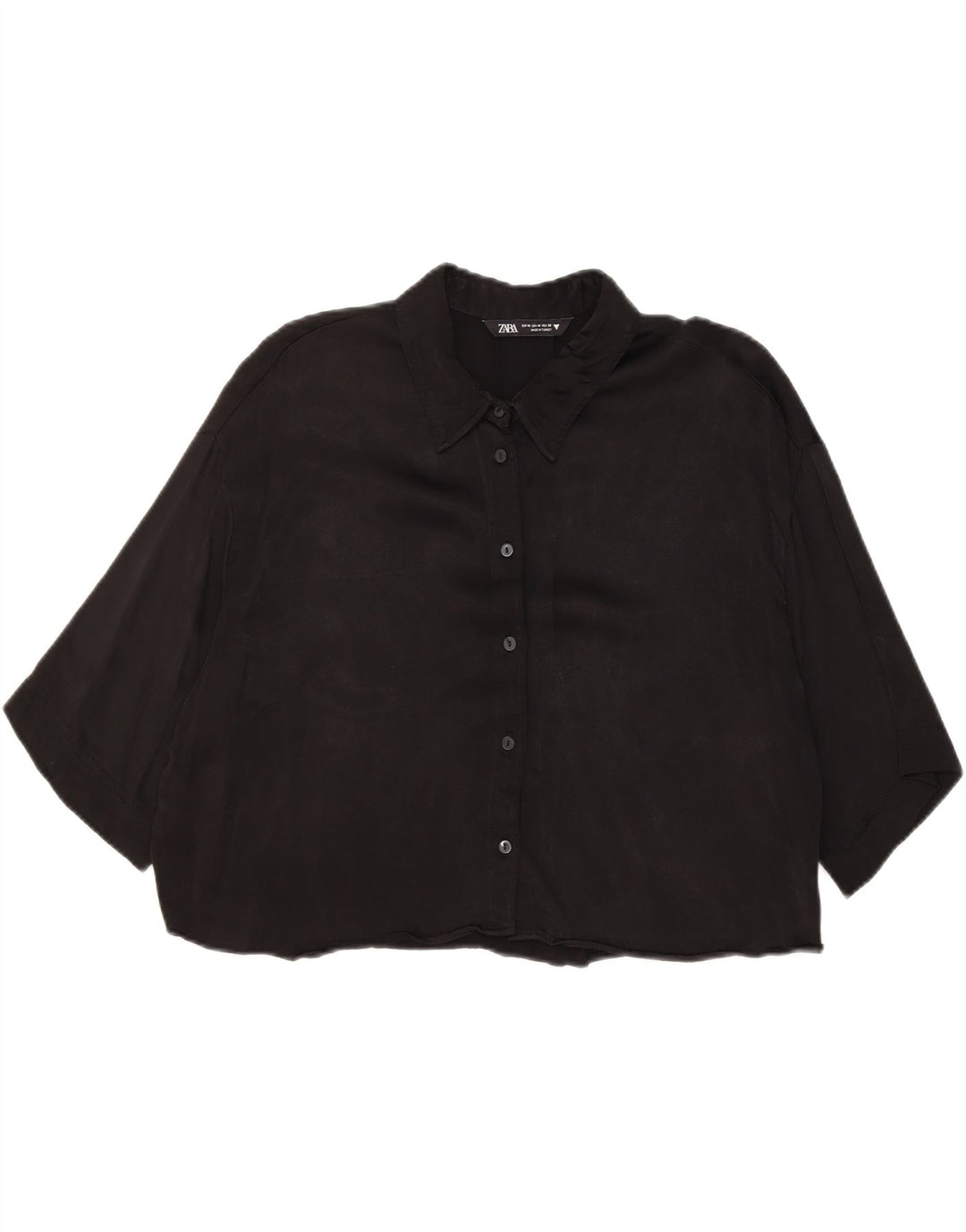 Zara Damen-Bluse, übergroß, 3/4-Ärmel, bauchfreies Hemd, Gr. 14, Mittelschwarz