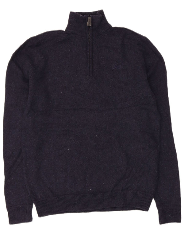 Superdry Damen-Pullover mit Reißverschluss am Hals, UK 14, mittelmarineblaue Wolle