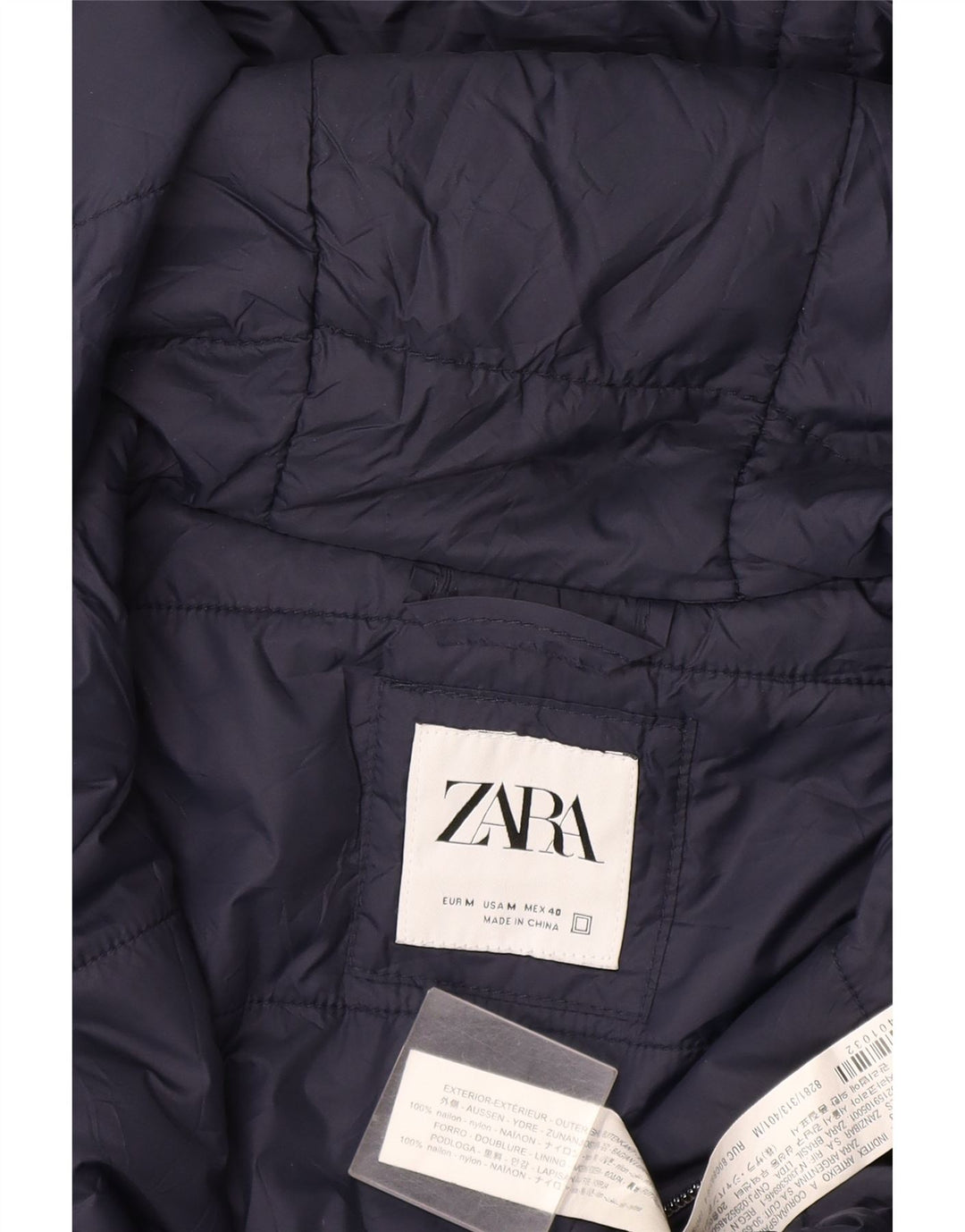 Zara Herren-Jacke mit Kapuze, gepolstert, UK 38, mittelmarineblaues Nylon