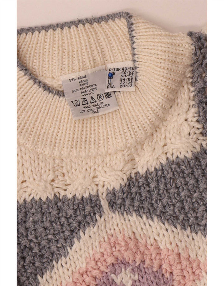 Vintage Damen Rollkragenpullover Pullover UK 22/24 3XL Off White Patchwork