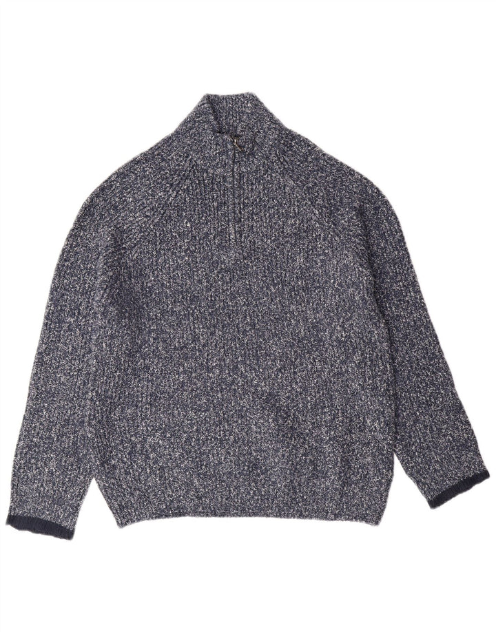 Marks & SPENCER Herren-Pullover mit Reißverschluss am Hals, groß, blau gefleckt, klassisch