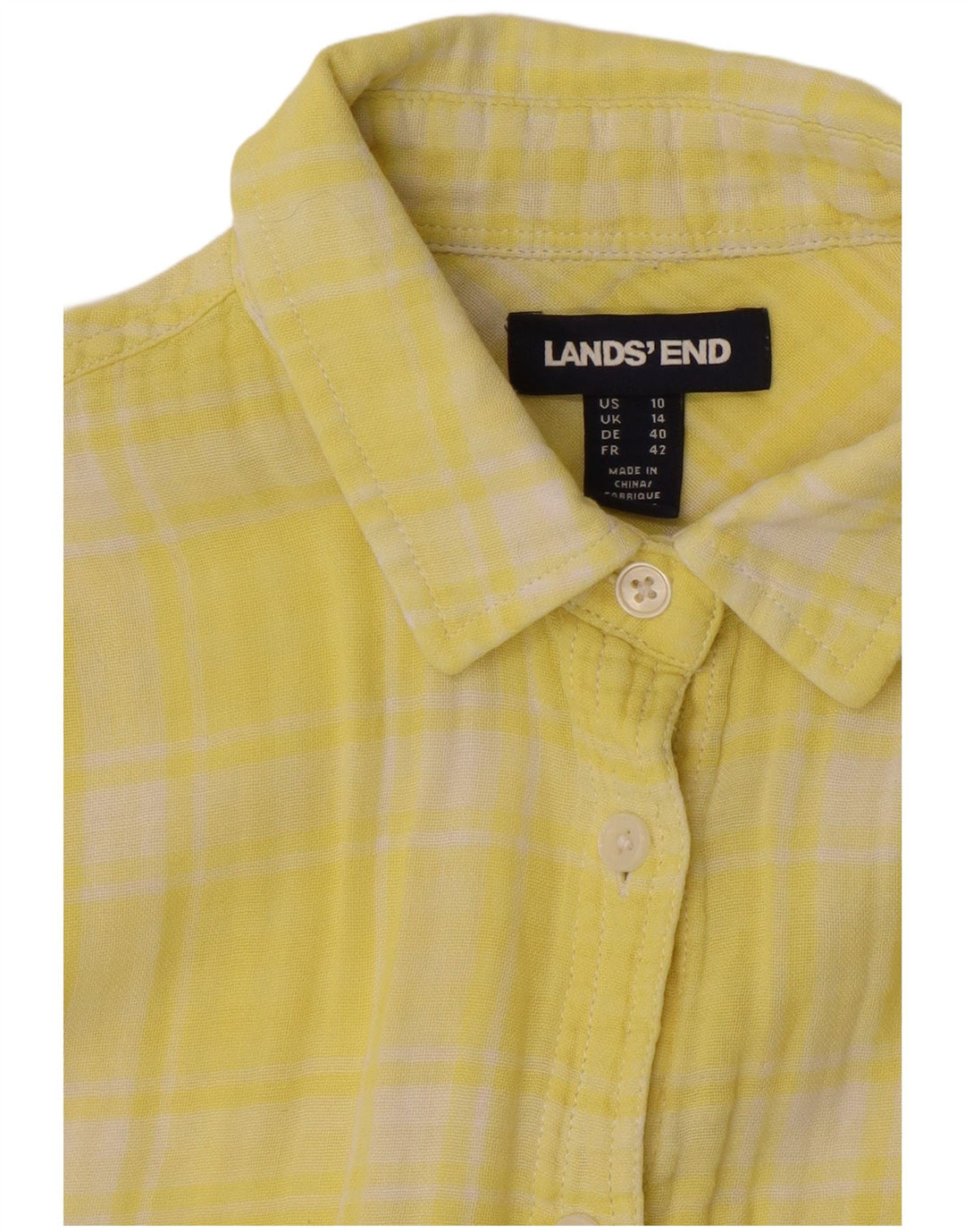 LANDS END Womens Shirt UK 14 Large Yellow Check