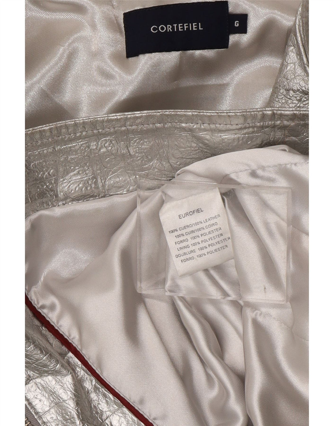 CORTEFIEL Damen Lederjacke UK 12 Medium Silber Leder