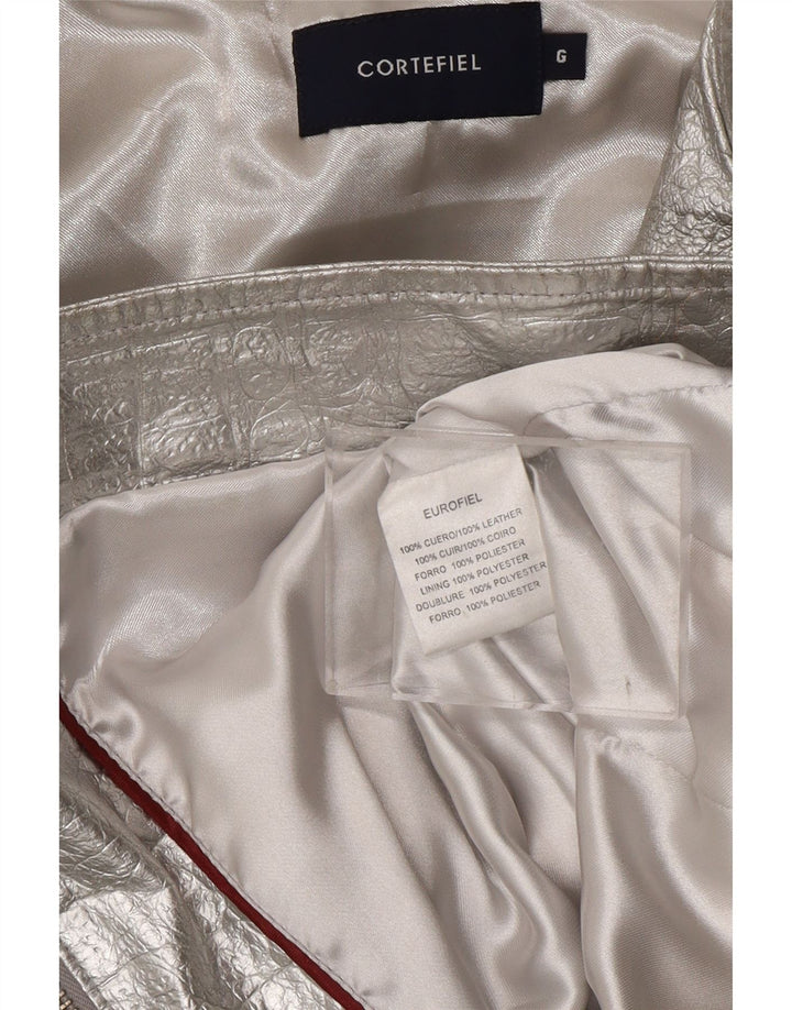 CORTEFIEL Damen Lederjacke UK 12 Medium Silber Leder
