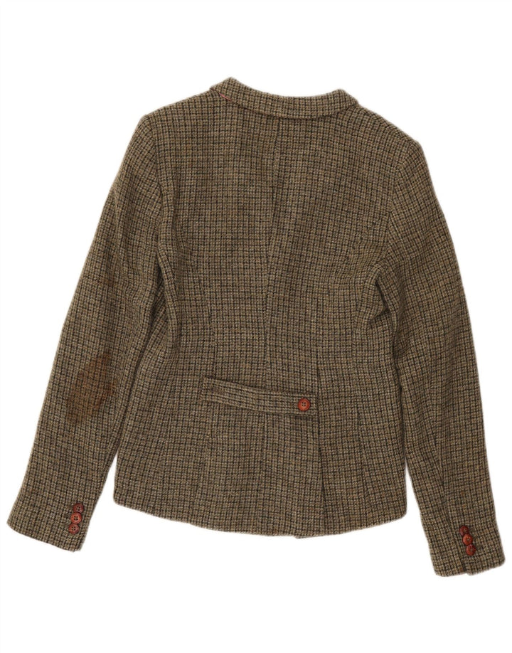 Jack Wills Damen-Blazer mit 3 Knöpfen, UK 10, Größe S, Khaki, Hahnentrittmuster, Wolle
