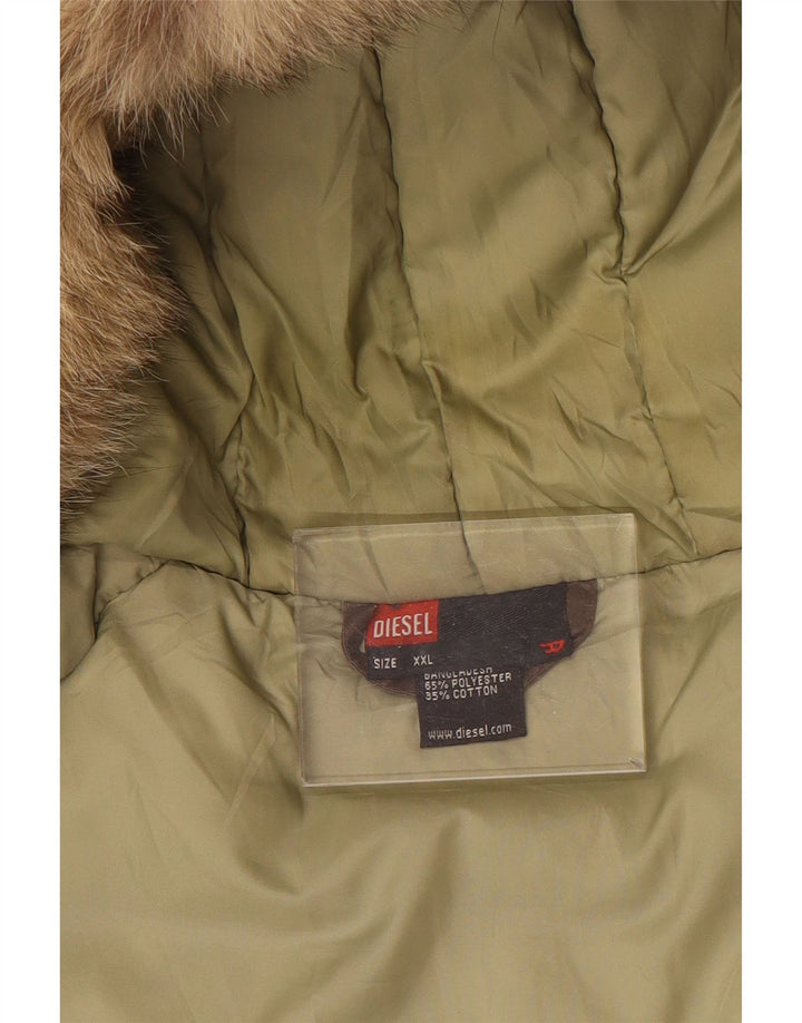 DIESEL Wattierter Herrenmantel mit Kapuze, UK 44 2XL, braunes Polyester