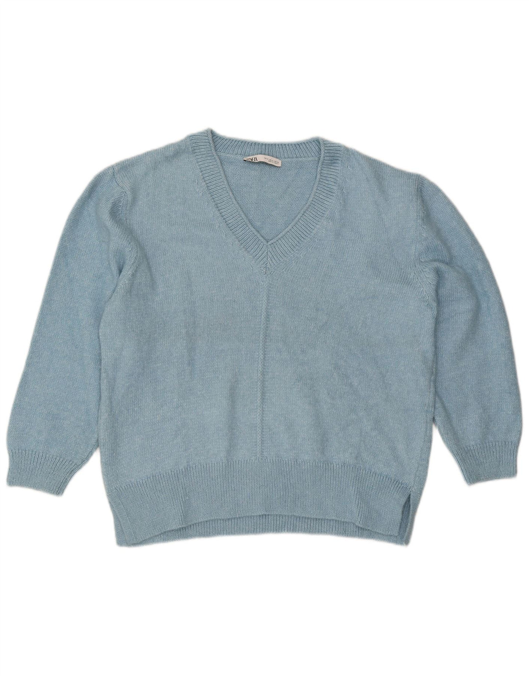 Zara Damen-Pullover, übergroß, V-Ausschnitt, Gr. 18, XL, Blau