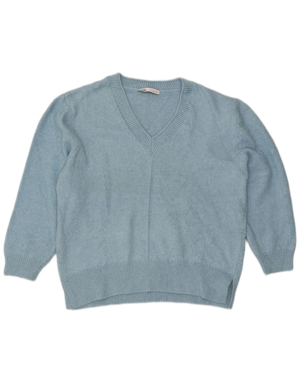 Zara Damen-Pullover, übergroß, V-Ausschnitt, Gr. 18, XL, Blau