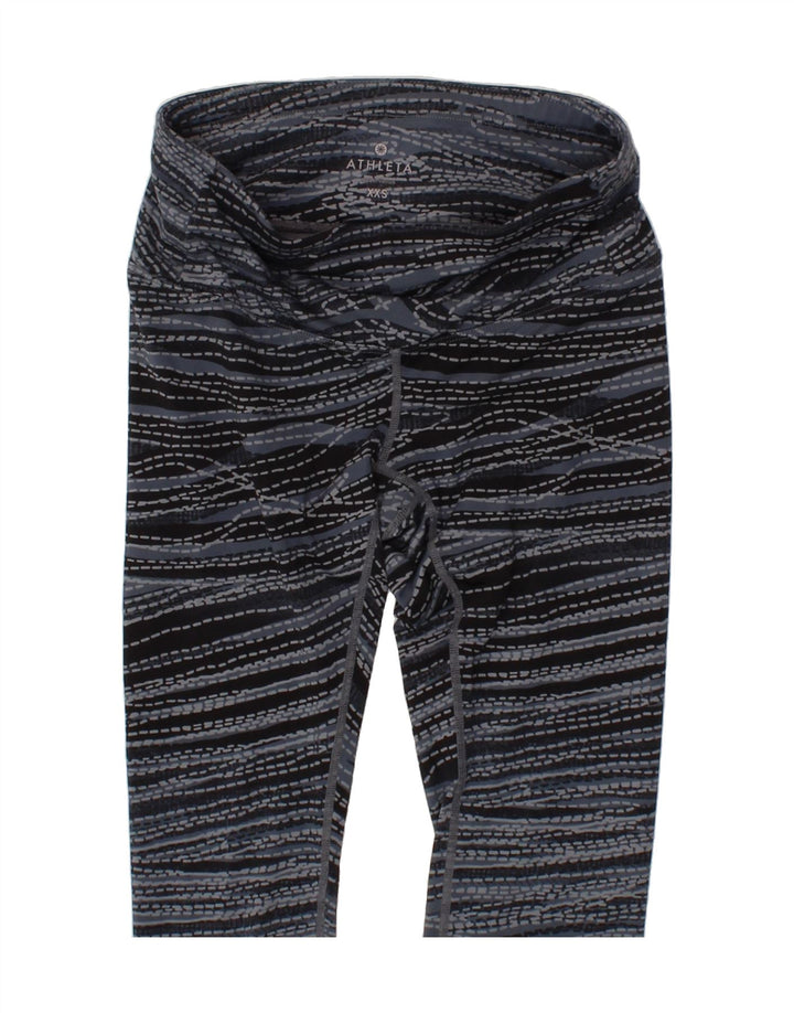 ATHLETA Womens Capri Leggings UK 0 2XS Navy Blue Striped Polyester Vintage Athleta and Second-Hand Athleta from Messina Hembry 