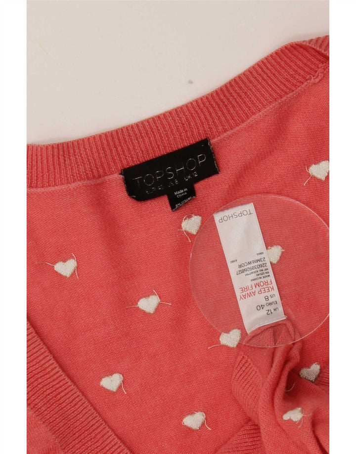 Topshop Damen-Strickjacke mit abstraktem Muster, Gr. 12, Mittelrosa, Herz