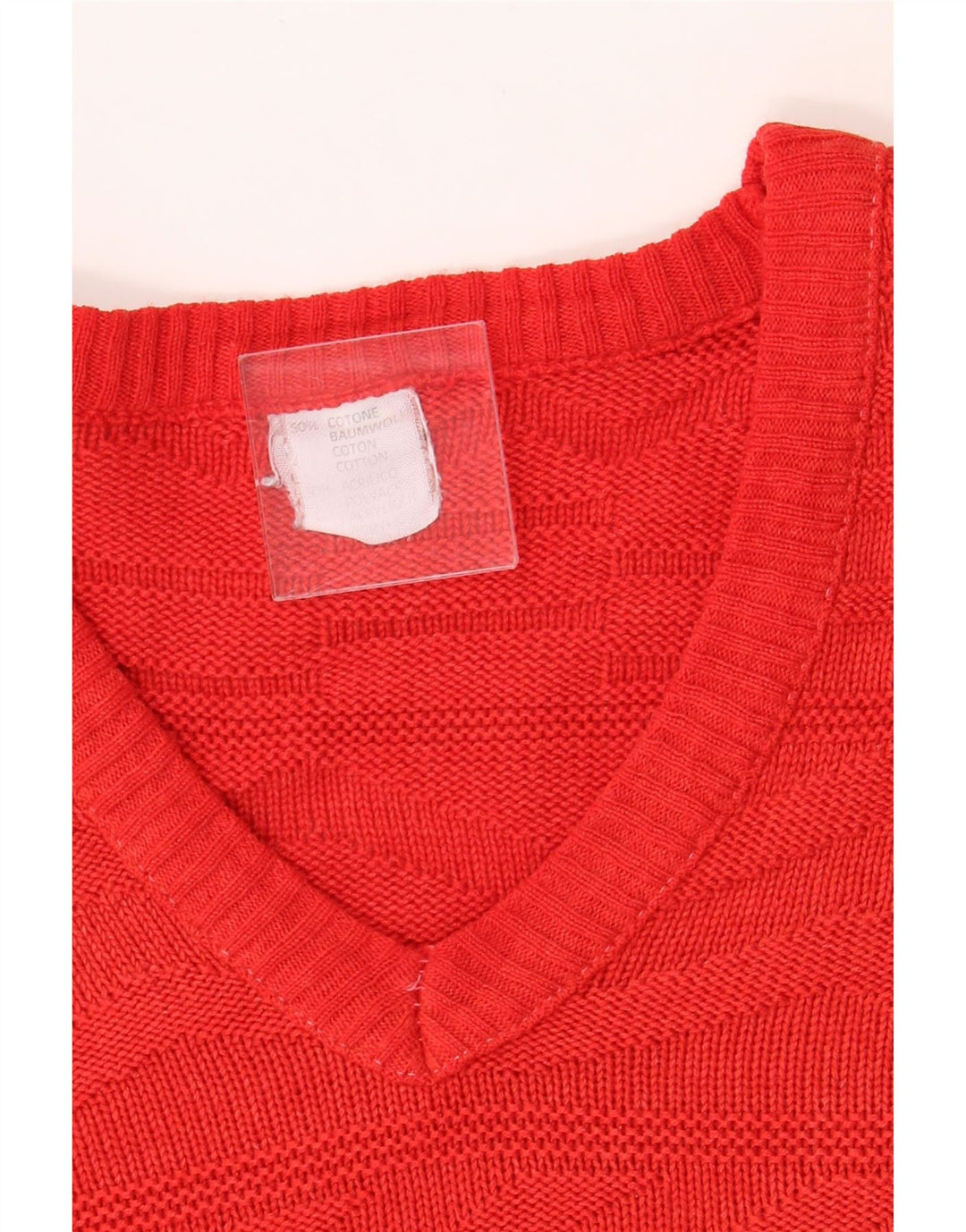 VINTAGE Womens V-Neck Jumper Sweater UK 14 Medium Red Cotton Vintage Vintage and Second-Hand Vintage from Messina Hembry 